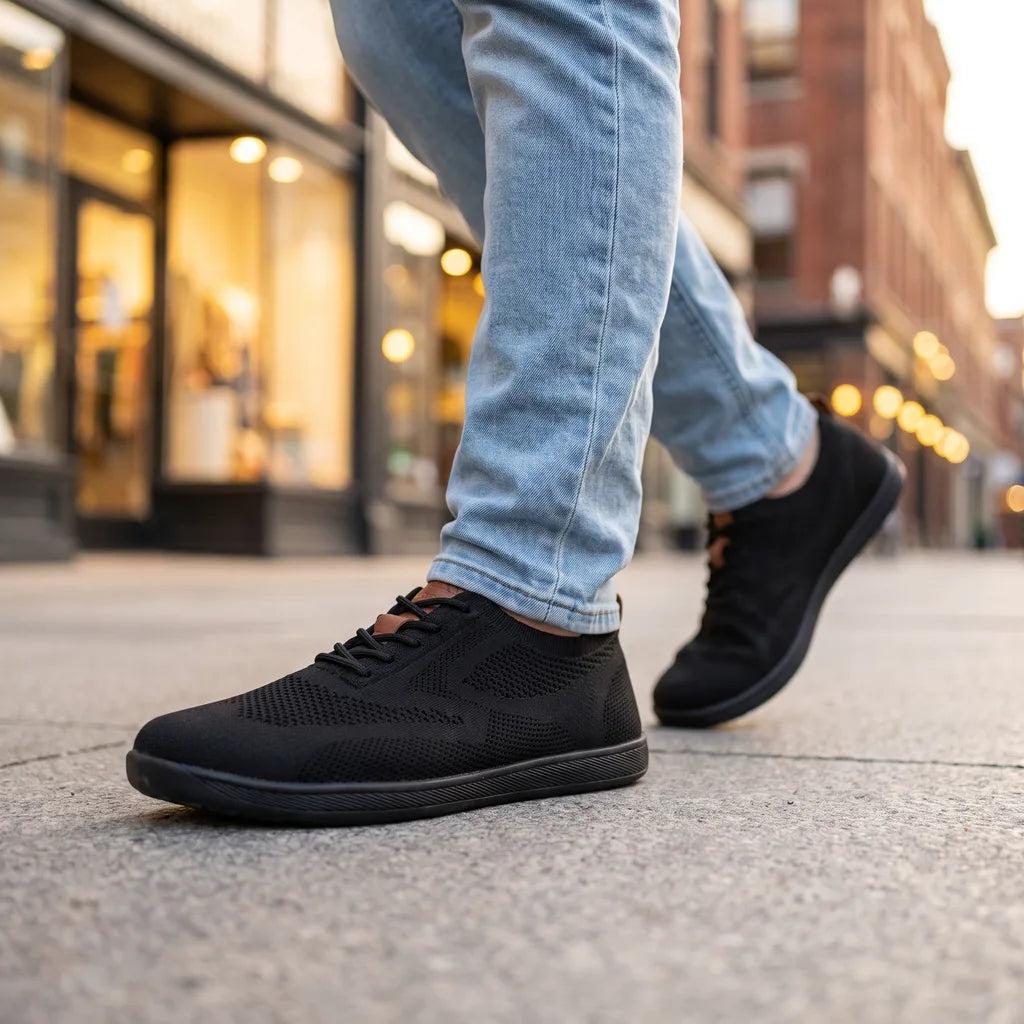 Men's barefoot sneakers from Qivii Ethan by Hudson Ridge, featuring a multi-color design and flexible, lightweight footwear.