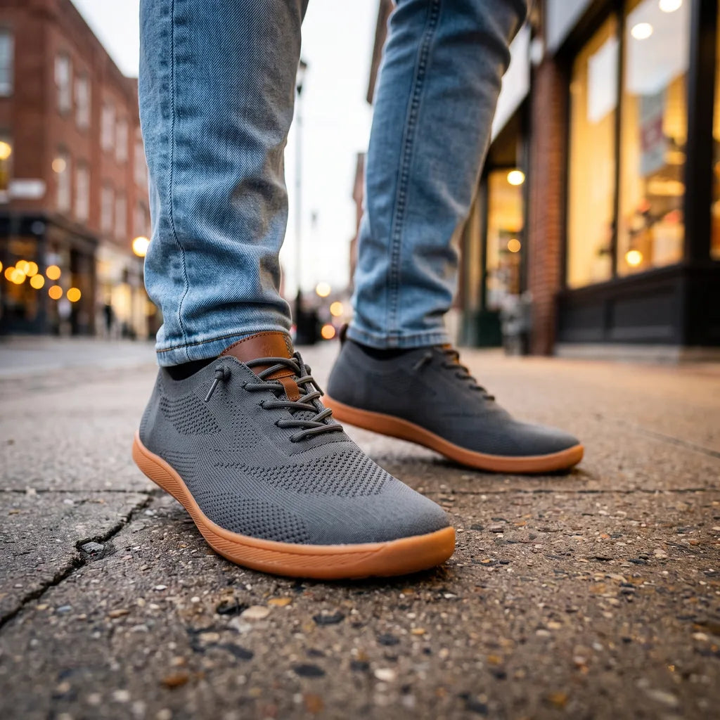 Hudson Ridge Ethan men's barefoot sneakers with multi-color design, lightweight breathable footwear for active outdoor use.