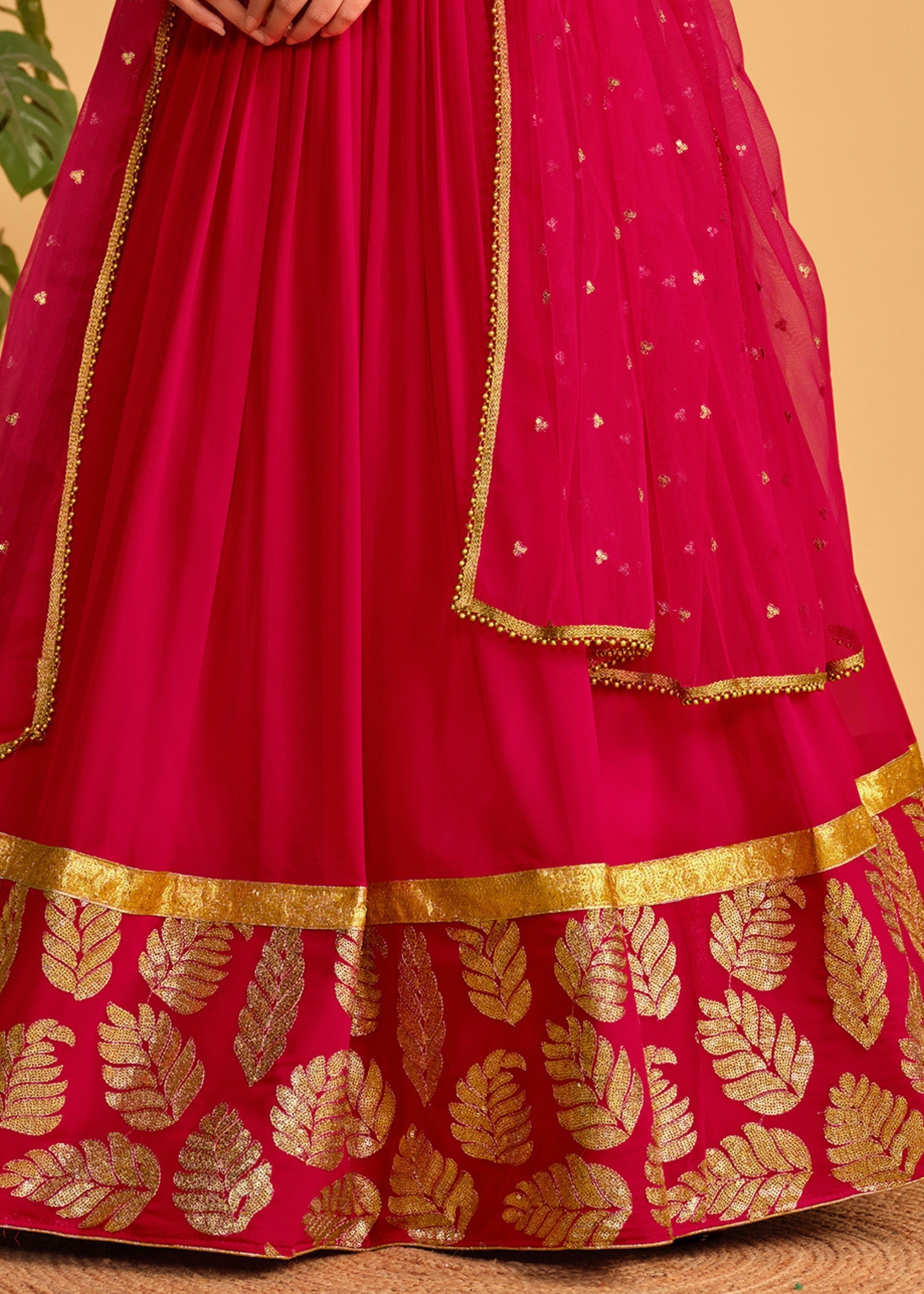 Cerise Pink Georgette Lehenga Choli With Sequins Zari Embroidered Work | Ready To Wear - qivii