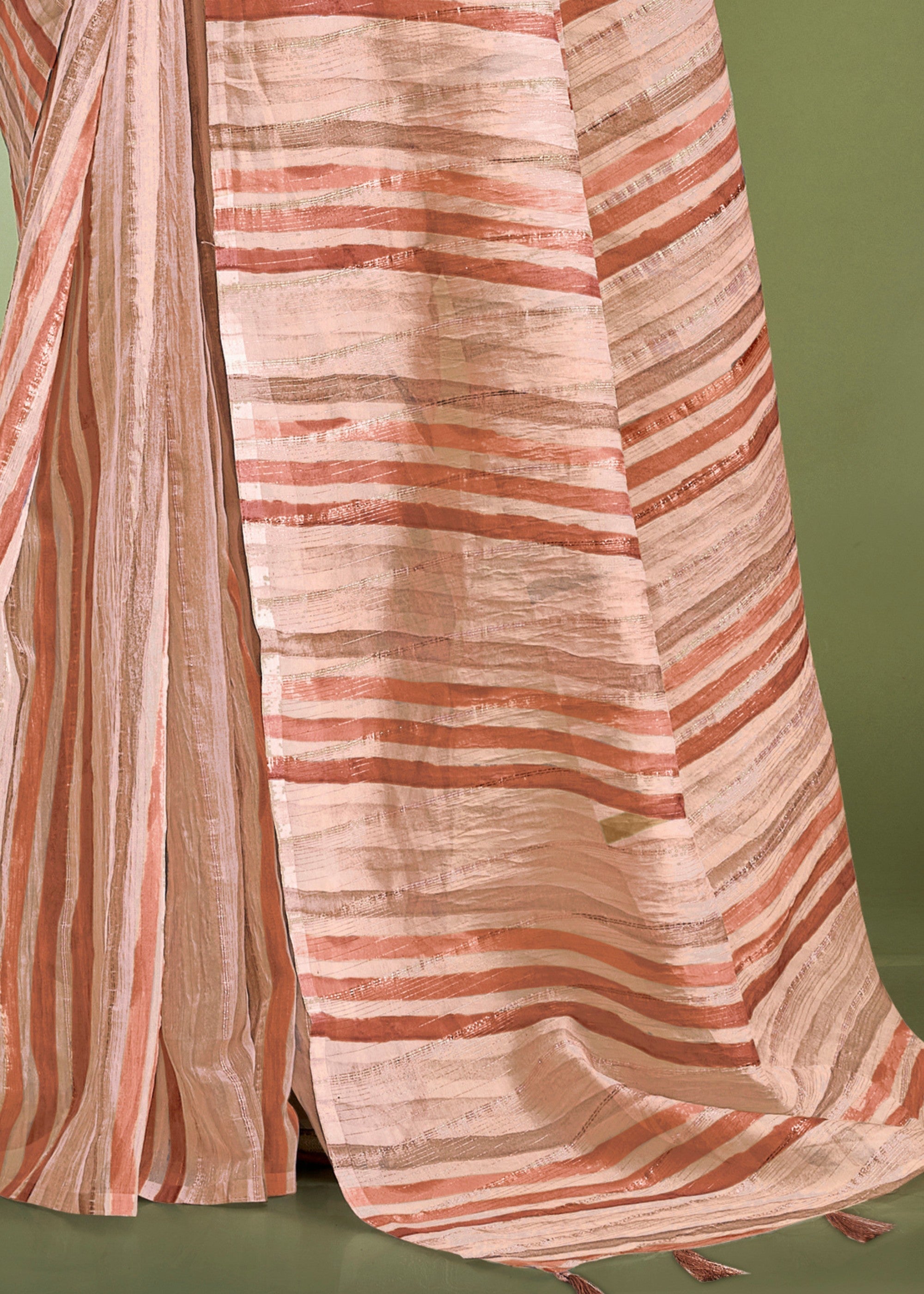 Salmon Orange Tissue Based Fancy Silk Saree With Designer Blouse - qivii