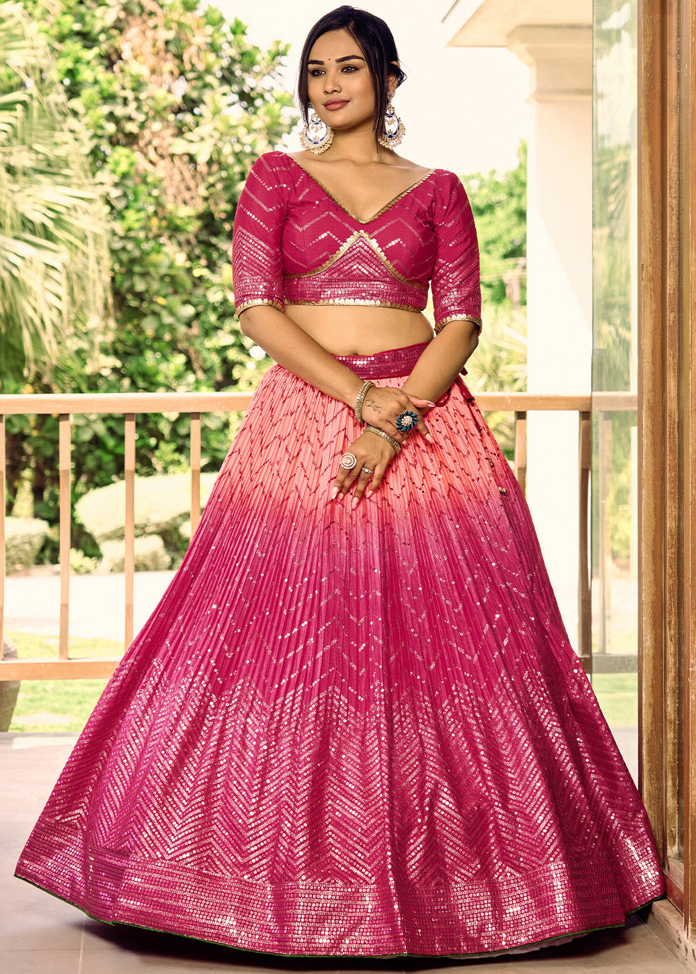 Shades Of Pink Soft Net Lehenga Choli with Sequins & Thread Embroidery work | Ready To Wear - qivii