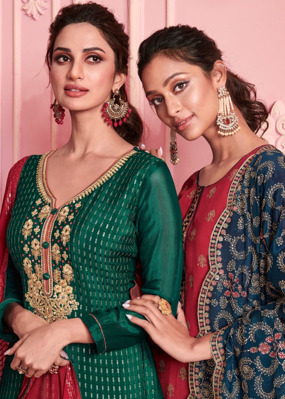 Jungle Green Georgette Salwar Suit with Thread & Zari Embroidery work - qivii