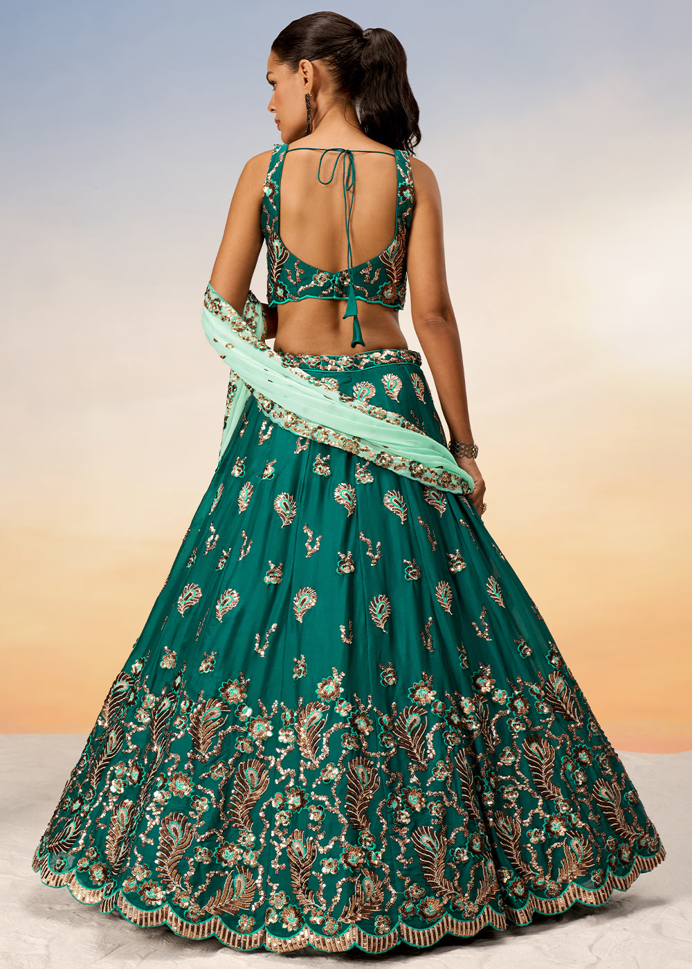 Cactus Green Georgette Lehenga Choli with Heavy Sequins Embroidery work | Ready To Wear - qivii