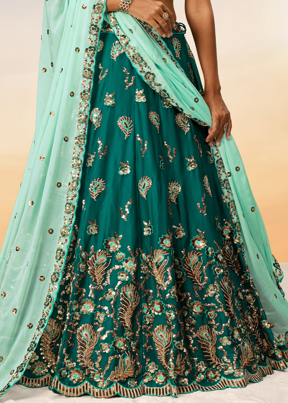 Cactus Green Georgette Lehenga Choli with Heavy Sequins Embroidery work | Ready To Wear - qivii