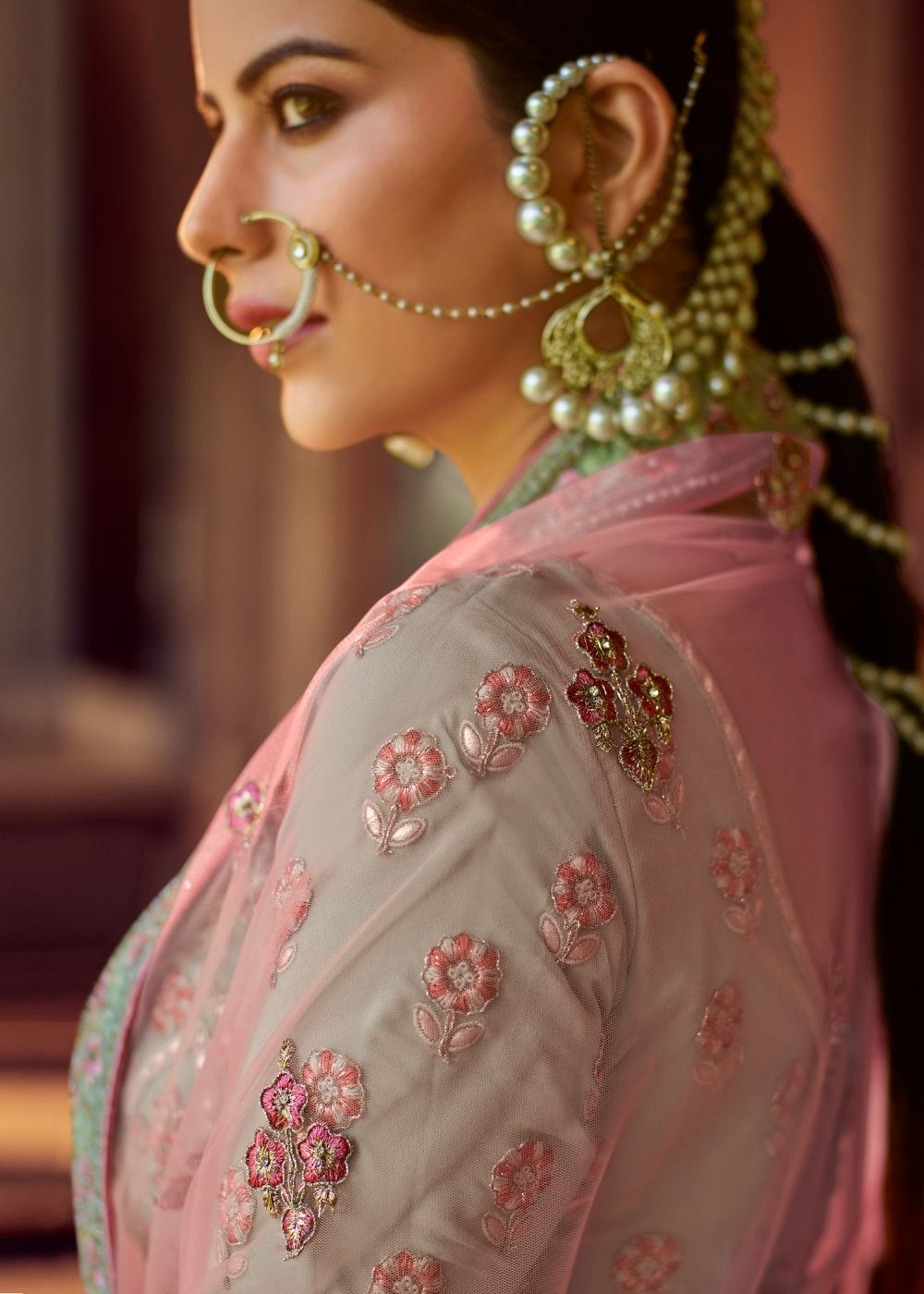 Fern Green Georgette Lehenga Choli with Resham & Gota work | Ready To Wear - qivii