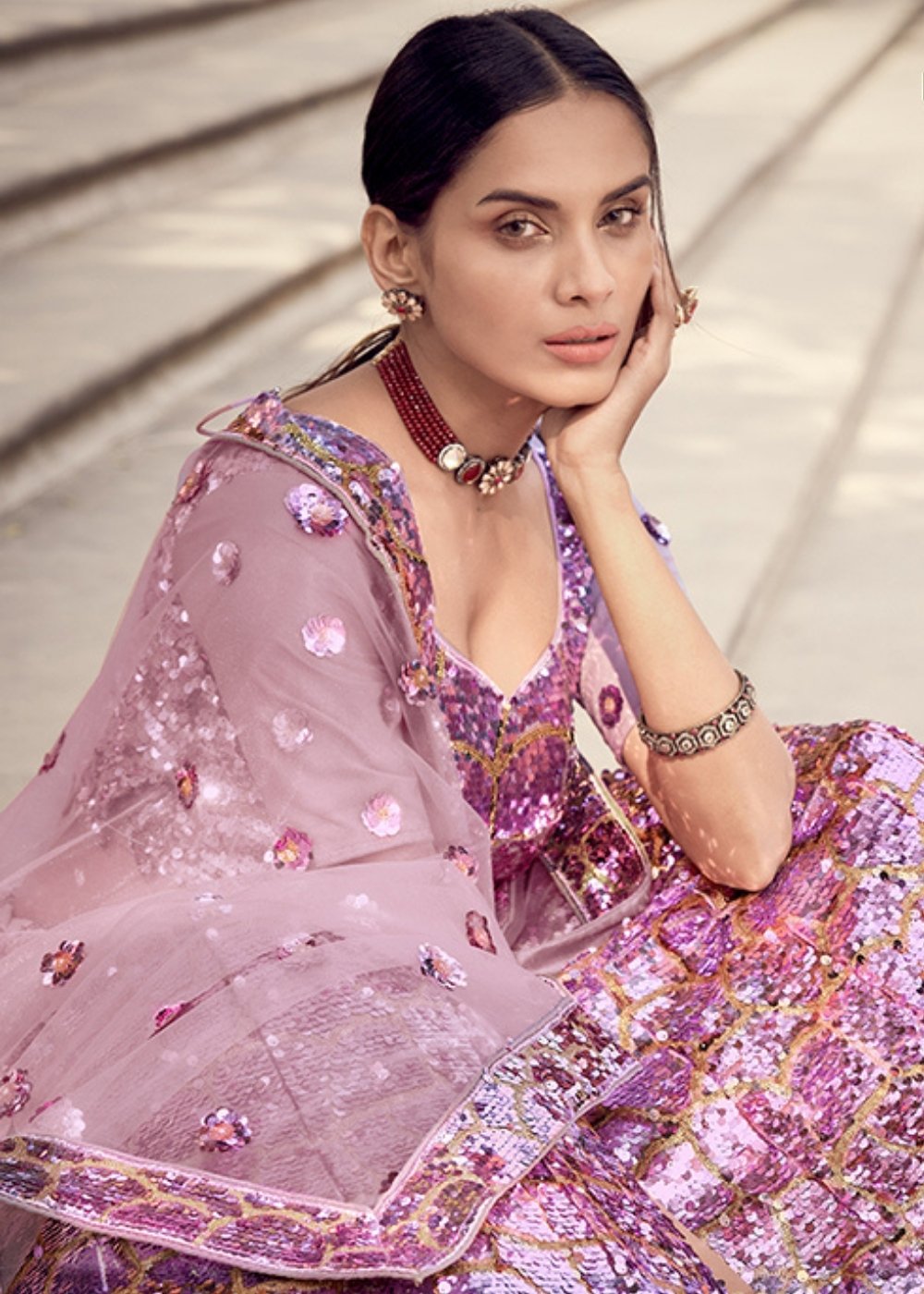 Helio Purple Designer Soft Net Lehenga Choli with Sequins work | Ready To Wear - qivii
