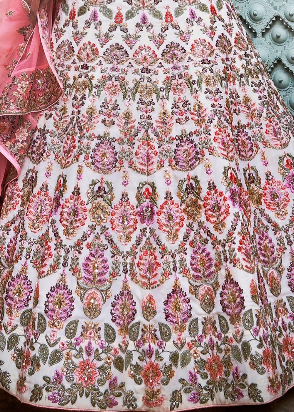 Off White Georgette Lehenga Choli with Thread, Sequins, Zari and Zarkan work | Ready To Wear - qivii