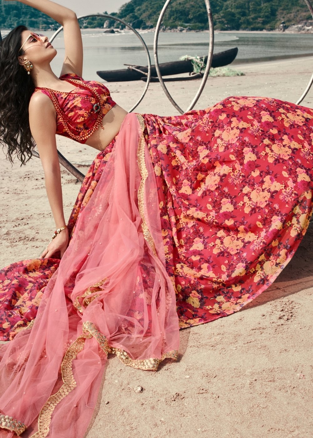 Punch Pink Designer Printed Organza Lehenga with Soft Net Dupatta | Ready To Wear - qivii