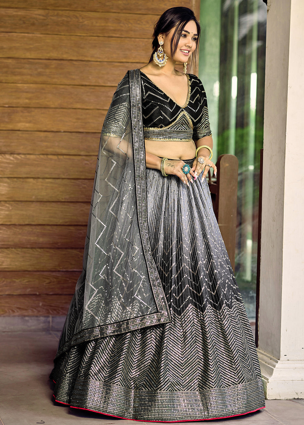 Shades Of Black Soft Net Lehenga Choli with Sequins & Thread Embroidery work | Ready To Wear - qivii
