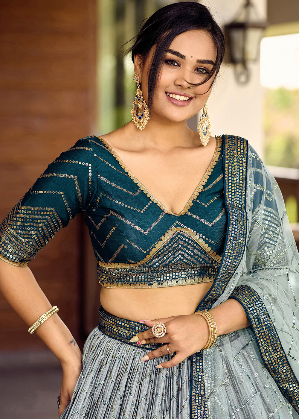 Shades Of Blue Soft Net Lehenga Choli with Sequins & Thread Embroidery work | Ready To Wear - qivii