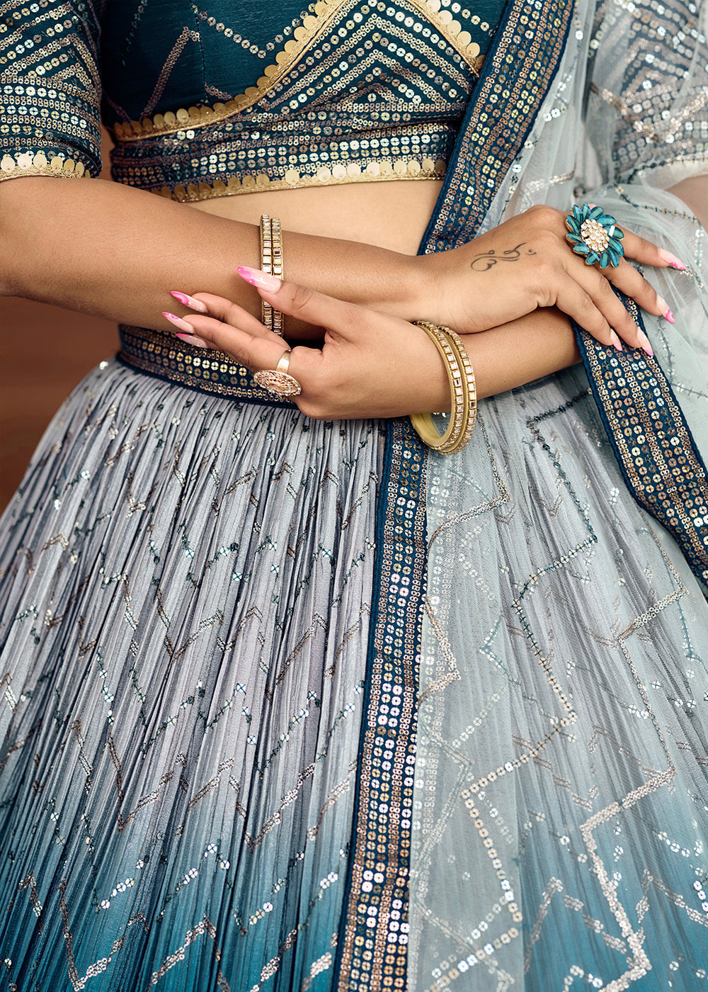 Shades Of Blue Soft Net Lehenga Choli with Sequins & Thread Embroidery work | Ready To Wear - qivii