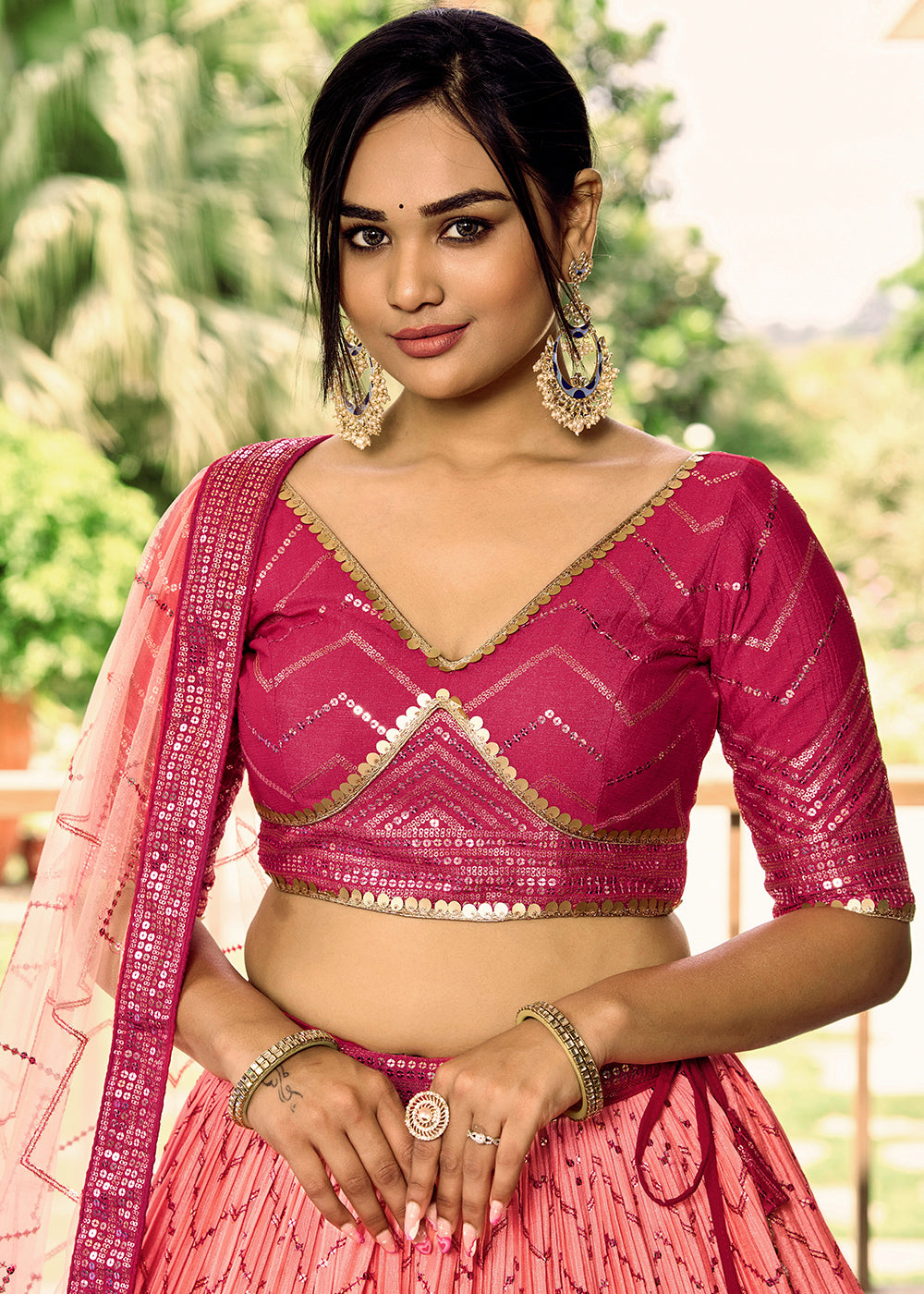 Shades Of Pink Soft Net Lehenga Choli with Sequins & Thread Embroidery work | Ready To Wear - qivii