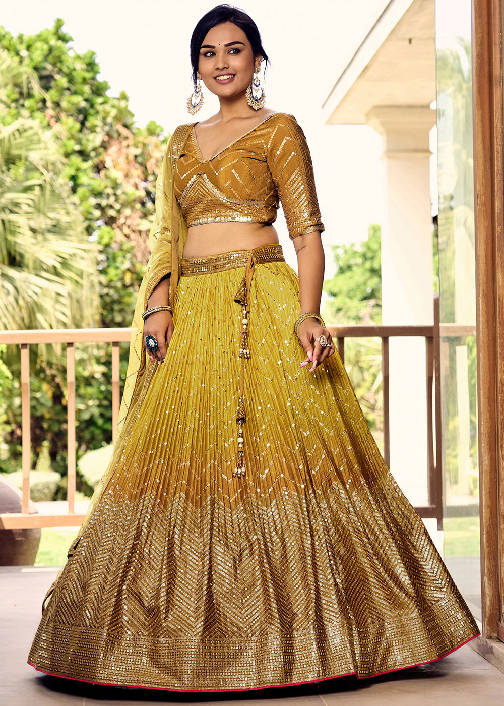Shades Of Yellow Soft Net Lehenga Choli with Sequins & Thread Embroidery work | Ready To Wear - qivii