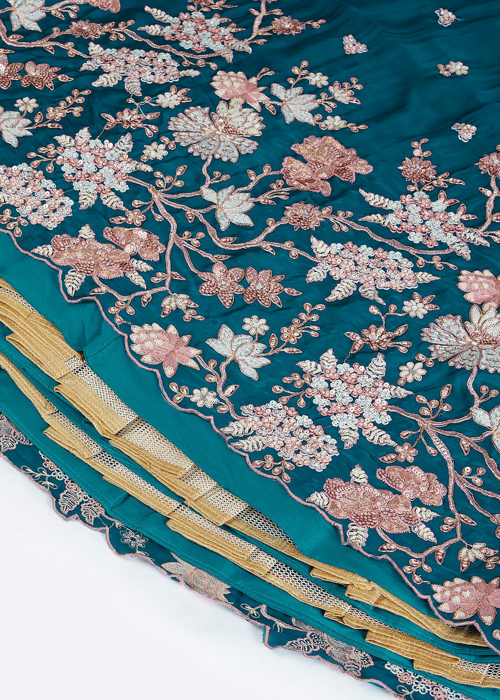 Teal Blue Georgette Lehenga Choli with Sequins & Thread Embroidery work | Ready To Wear - qivii