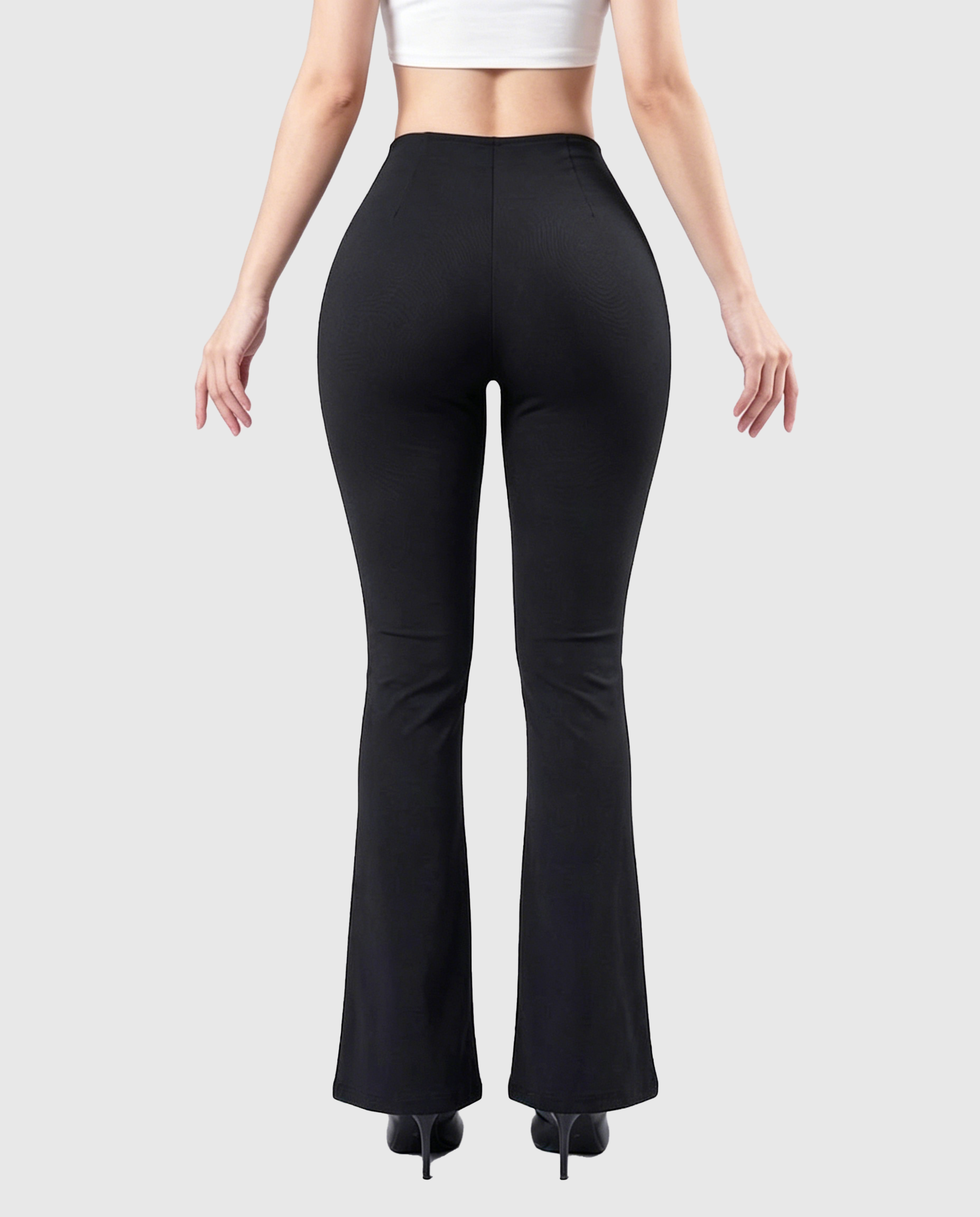 High Waist Butt Lifting Solid Black Slim Fit Flare Shaping Yoga Pants - By Qivii