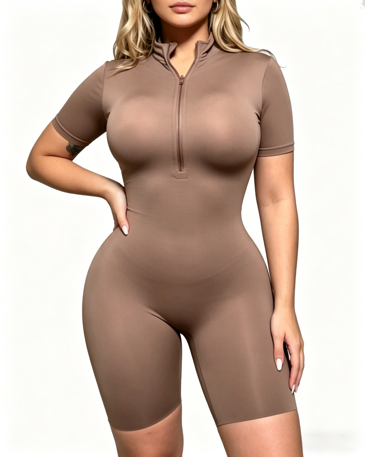 Short Sleeve Front Zipper Bodysuit
