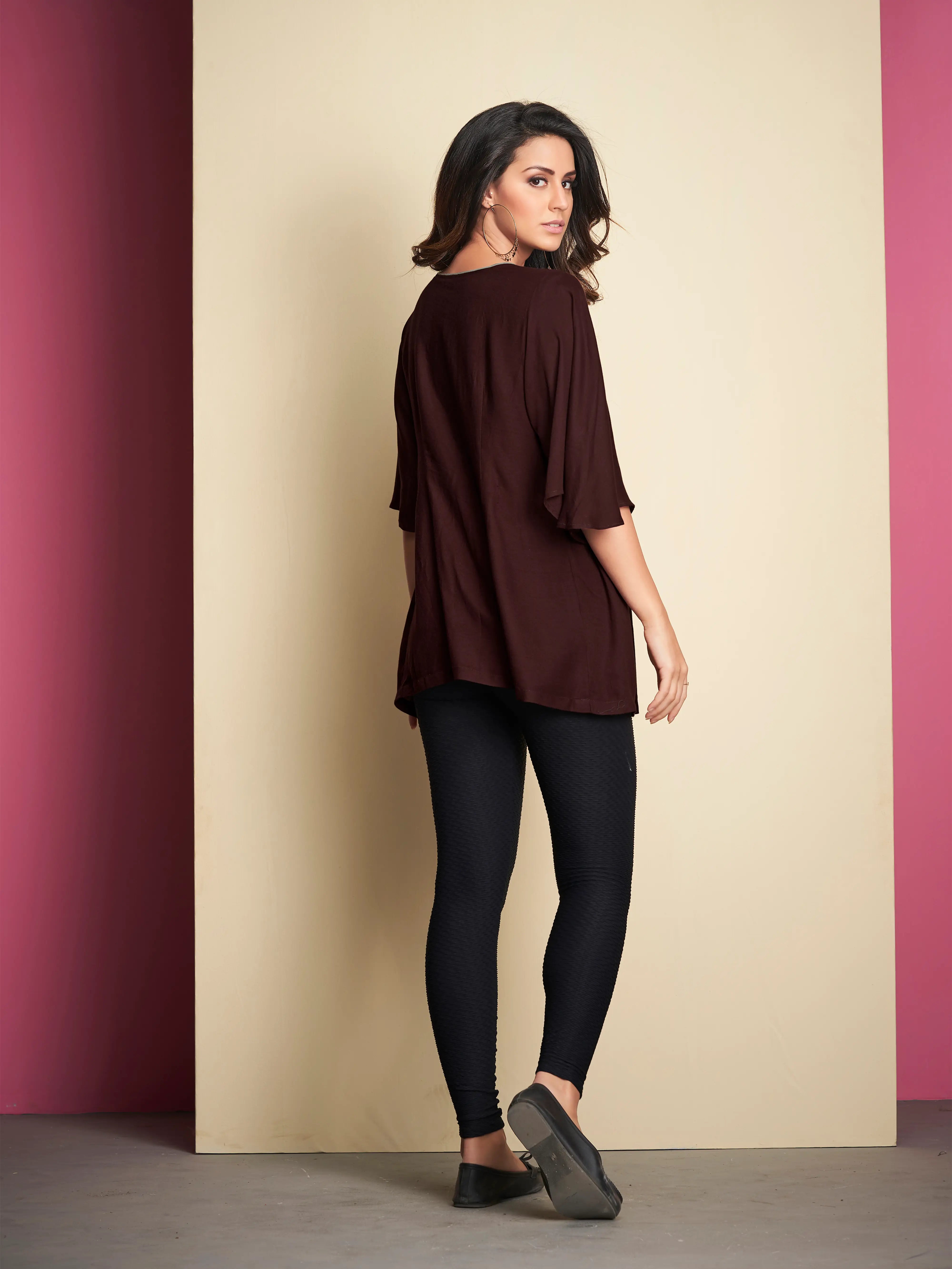Coffee Brown Rayon Short Kurti - qivii