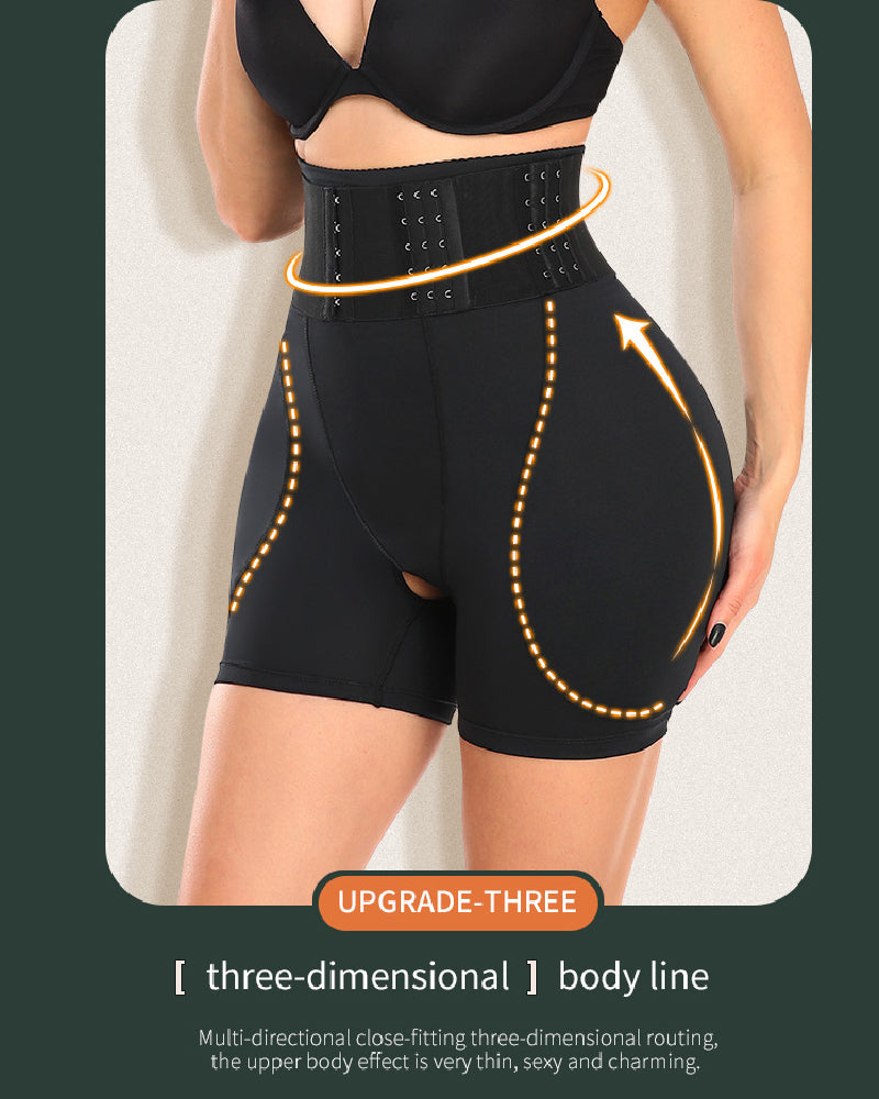 High Waist 9-row Adjustable Buckle Belt Shapewear Shorts With Sponge Pads - By Qivii