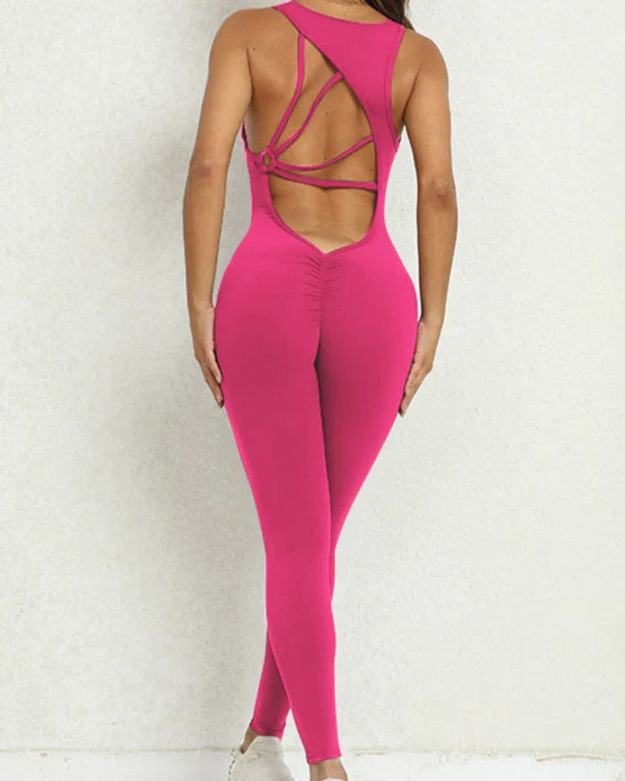 Women's Beautiful Back Sleeveless Elastic Tights Jumpsuit - By Qivii