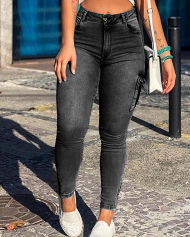 Sexy Old Fashionable Mutil-pocket Cargo Skinny Jeans - By Qivii