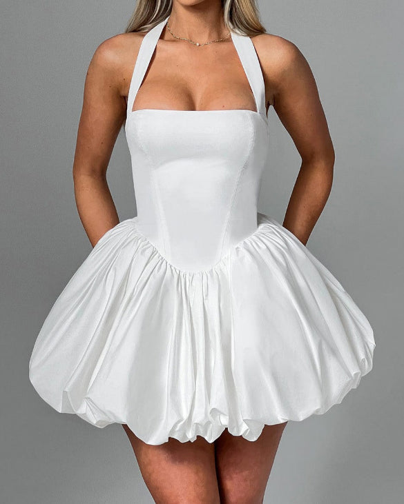 Halter Polka Dot Bubble Mini Dress - By Qivii
