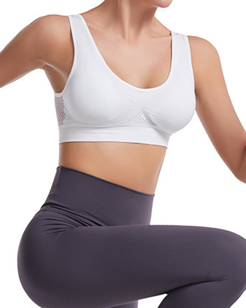 Women's Hollow Out Anti-Sagging High Support Sports Bra Breathable Yoga Top Bras - By Qivii