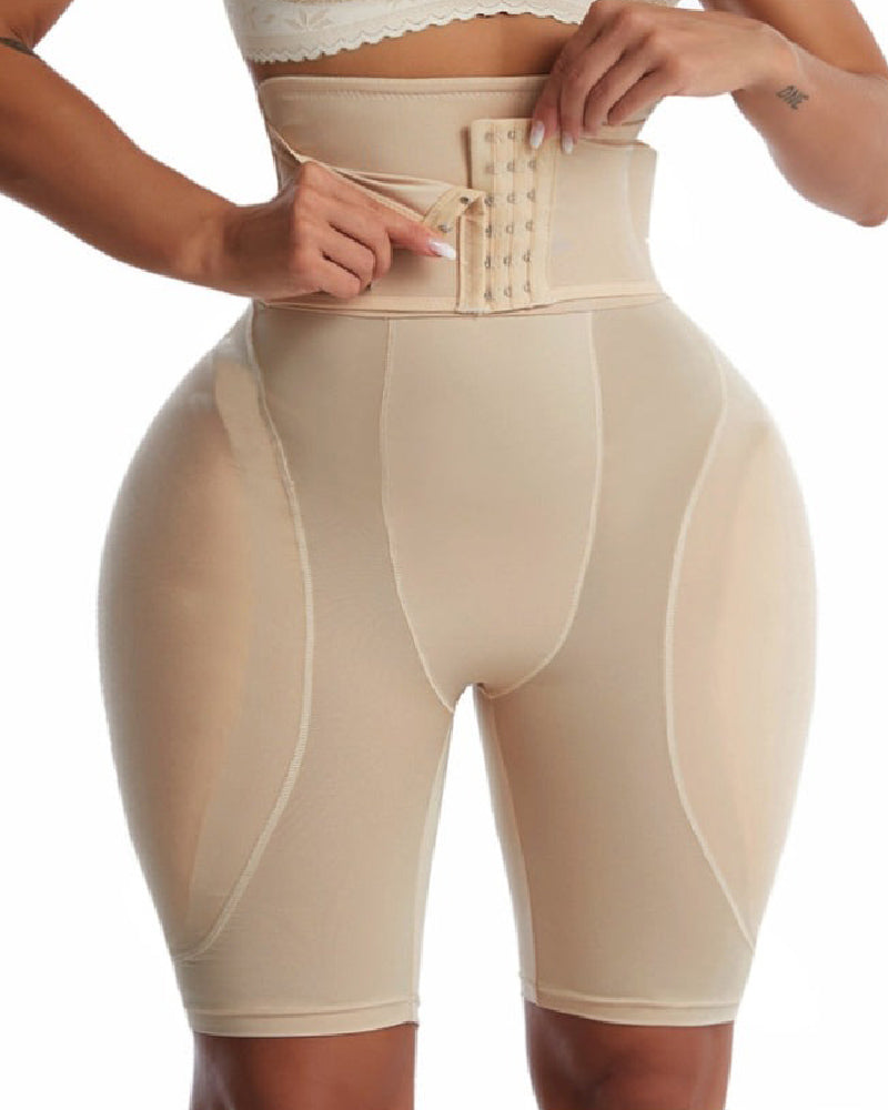 Hourglass Buckle Closure Waist Cincher BBL Shapewear Shorts With Sponge Pads - By Qivii
