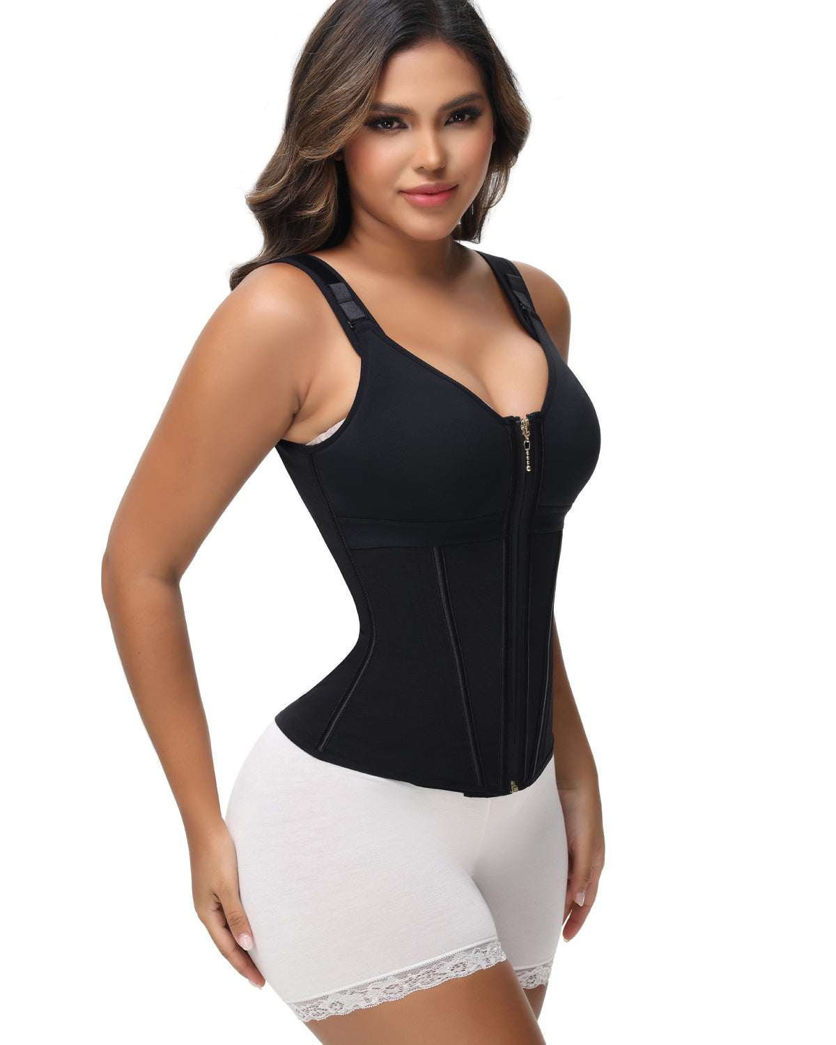 Shapshe® Women's Boned Latex Zipper Corset Tummy Control Body Shaper Vest With Bra - By Qivii