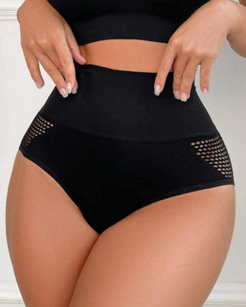 Women's Seamless Shapewear Panty High Waist Sexy Hollow Out Briefs - By Qivii