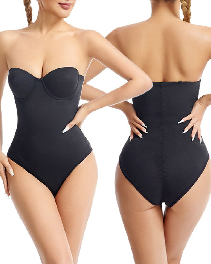 Women's Strapless Built-in Bra X Cross Tummy Control Bodysuit - By Qivii