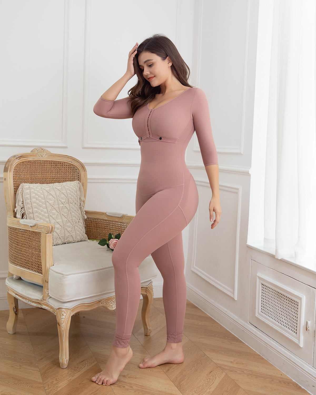 Shapshe® Rosybrown Long Sleeves Full Bust Slimming Firm Full Body Shaper Shapewear