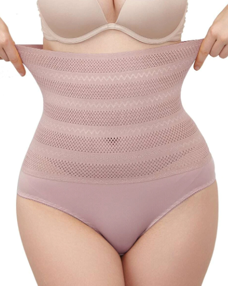 Women's High Waisted Chevron Print Shapewear Panty Tummy Control Mesh Briefs - By Qivii
