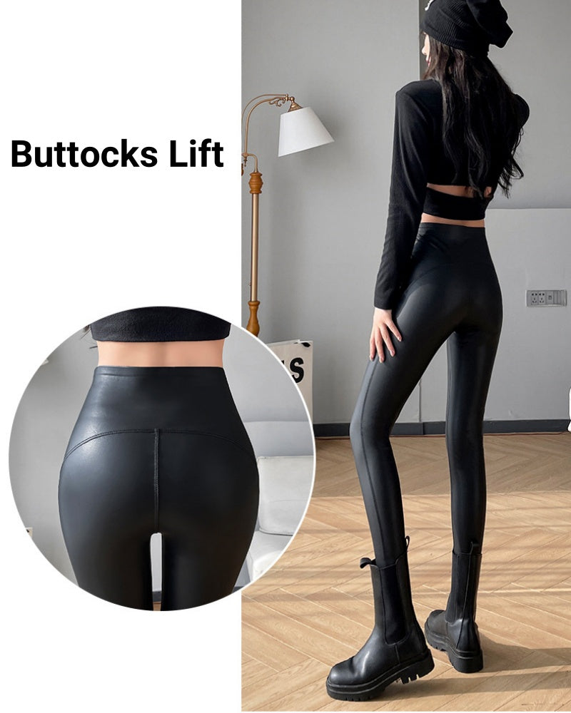 Plush Faux Crocodile Leggings Tight Stretch Leather Pants - By Qivii