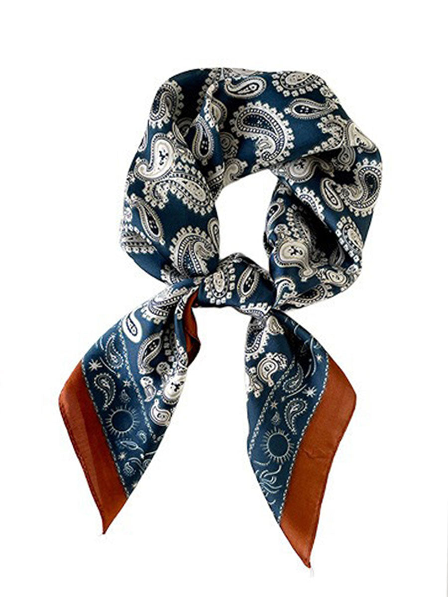 Retro Contrast Bohemian Paisley Print Satin Scarf - By Qivii