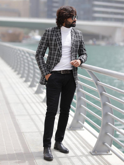 Fabulous Black And White Color Men's Single Breasted Blazer