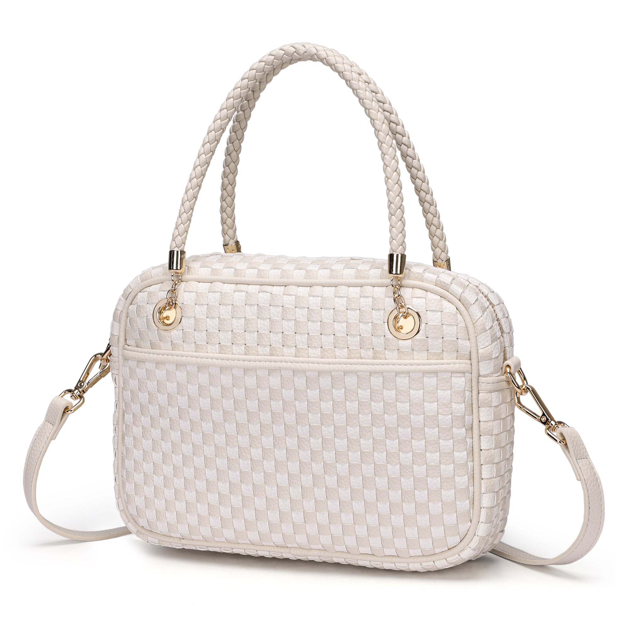Ounamei Chic Checkered Woven Handbag Top Handle Crossbody Shoulder Bag Vegan Leather