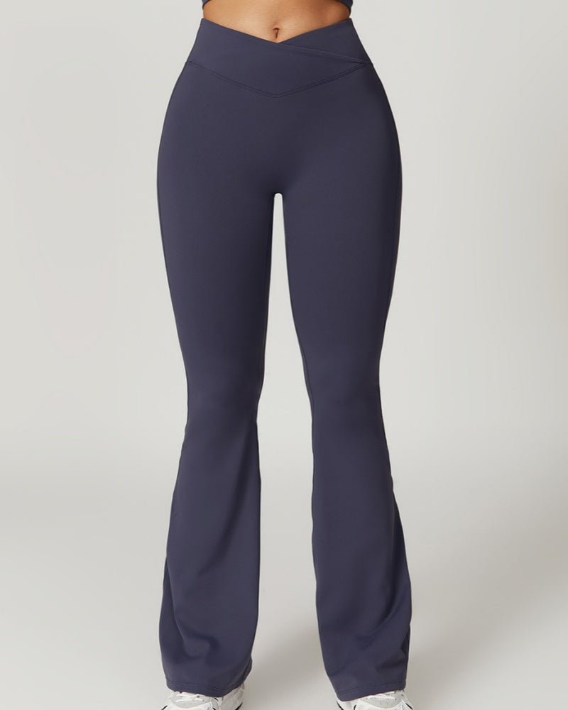 Crossover High Waist Hip Lift Quick Dry Yoga Flared Pants - By Qivii