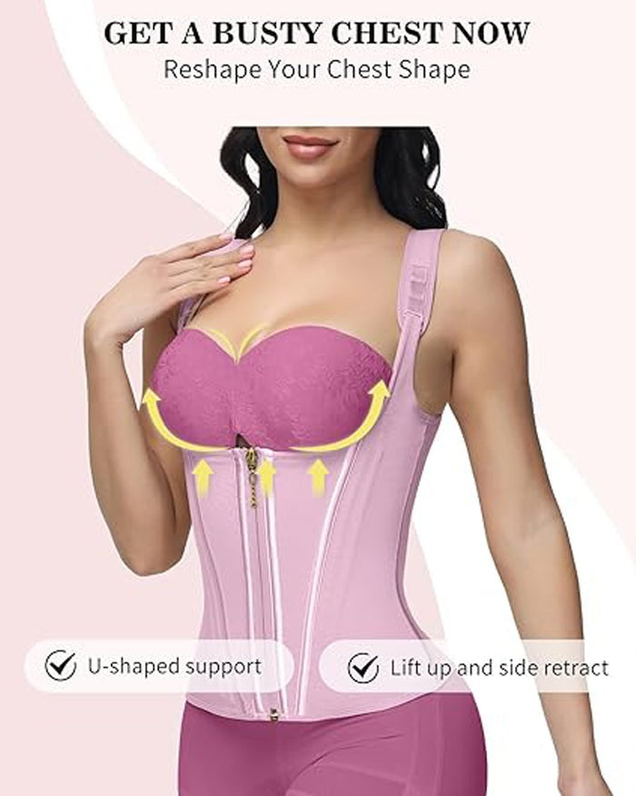 Waist Trainer for Women Body Shaper Corset Vest Tank Top with Steel Bones - By Qivii