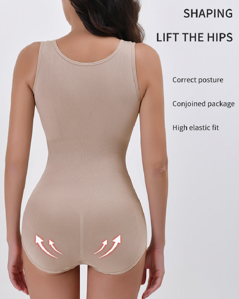 2 in 1 Seamless Double Tummy Control Corset Bodysuit Scoop Neck Tank Top Shapewear - By Qivii