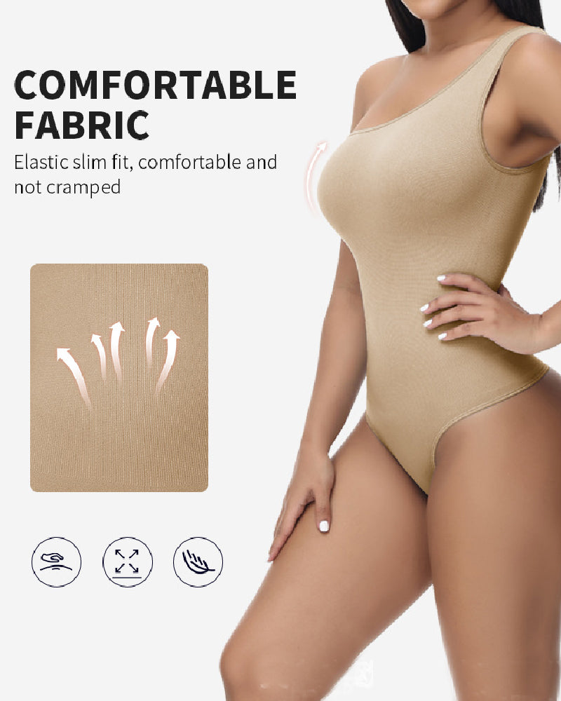 Shapshe® Sexy Ribbed One Shoulder Sleeveless Tank Top Tight Stretch Bodysuit - By Qivii