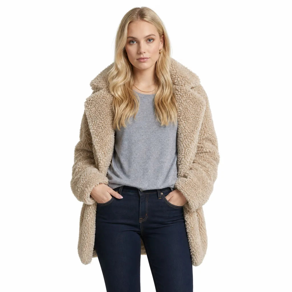 Fenna | Womens Plush Longline Teddy Coat for Fall