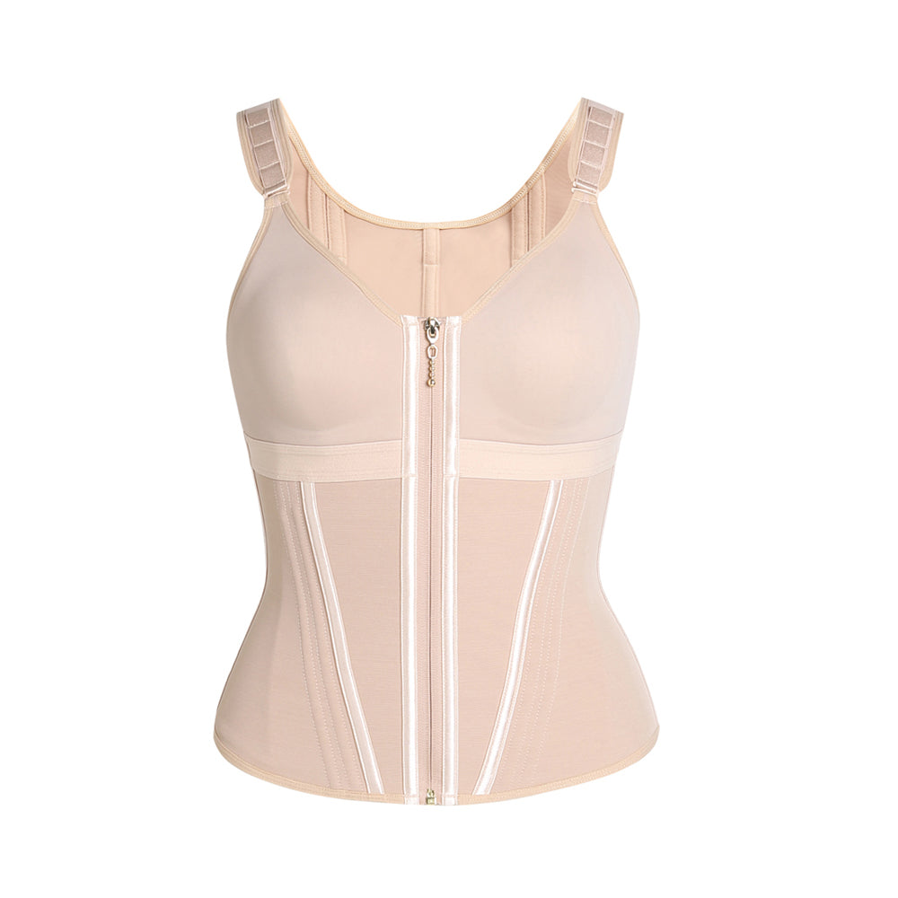 Shapshe® Women's Boned Latex Zipper Corset Tummy Control Body Shaper Vest With Bra - By Qivii