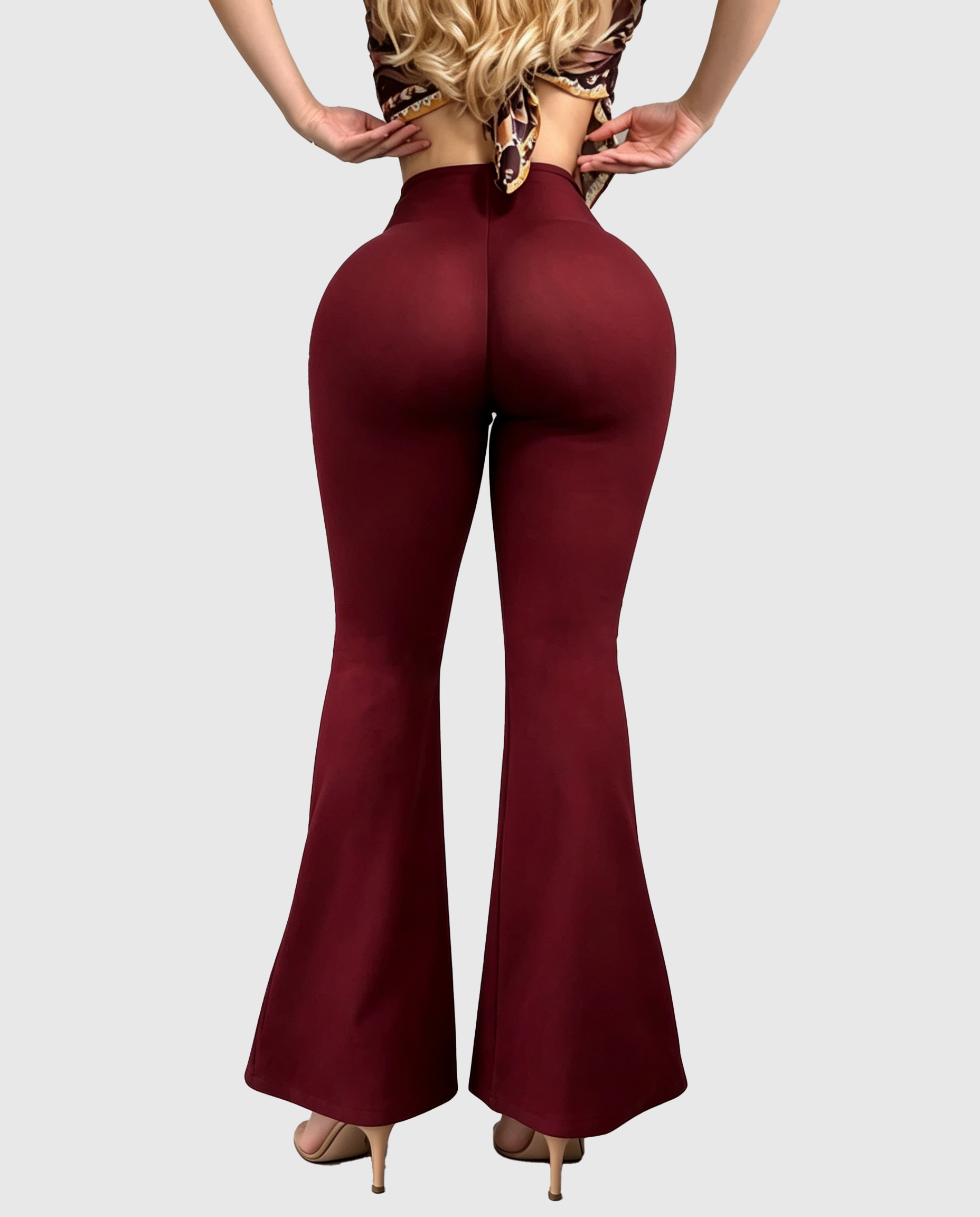 High Waist Button Fly Butt Lifting Sculpt Flare Faja Pants - By Qivii