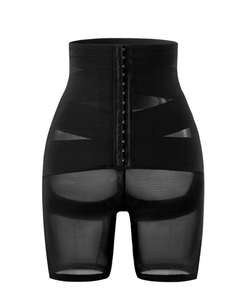 High Waist Stretchy Mesh Shaping Shorts with Adjustable Buckle - By Qivii