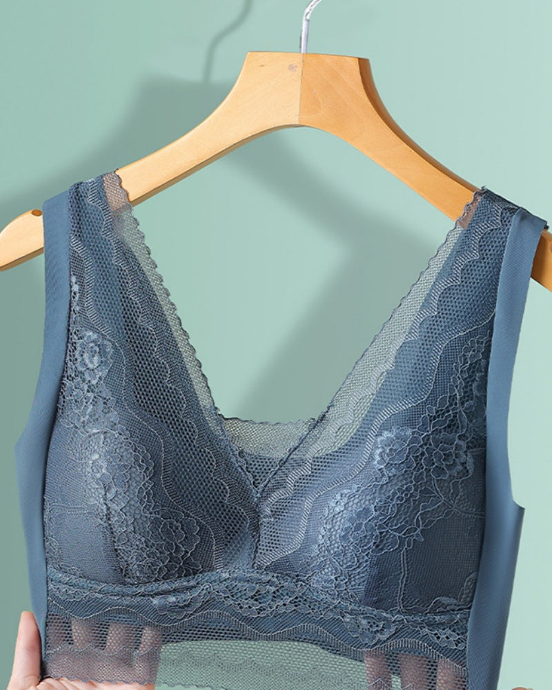 V Neck Lace Thin Anti Exposure Seamless Minimizer Vest Bra