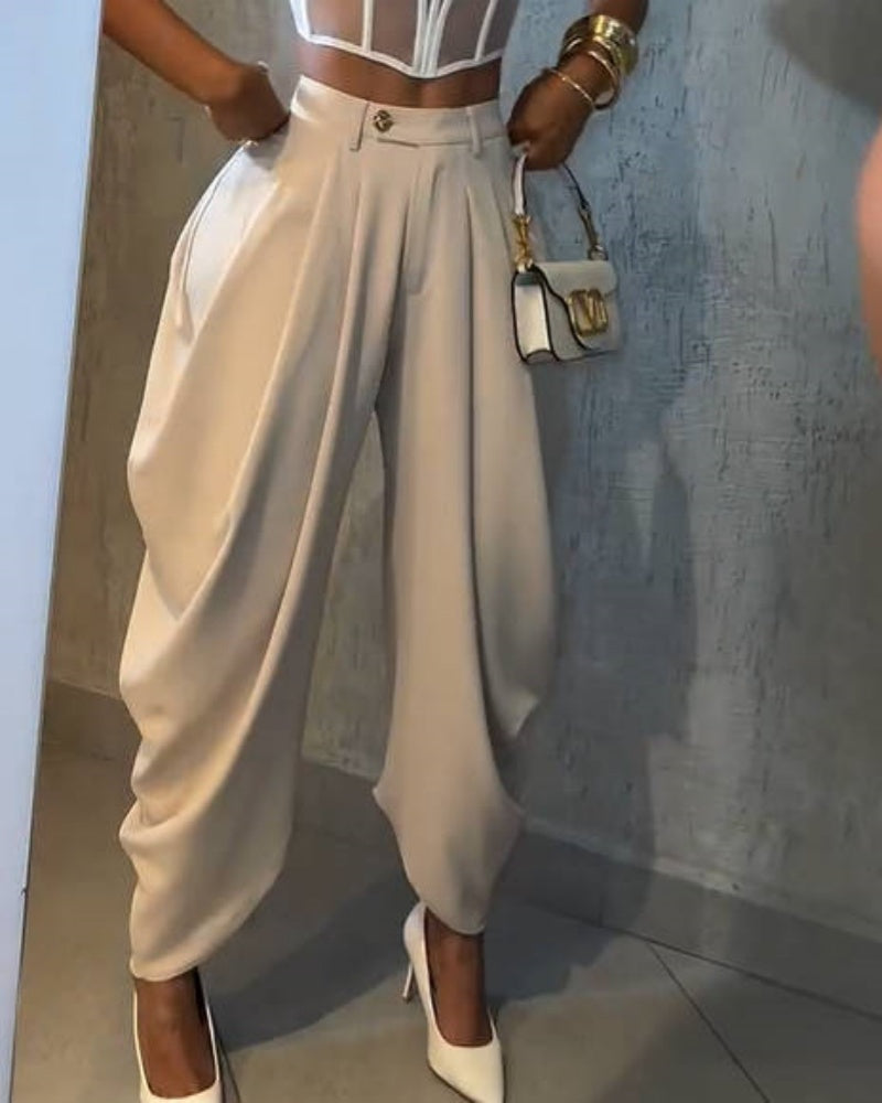 Shapshe® Leisure High Waisted Pleated Wide Leg Harem Pants - By Qivii