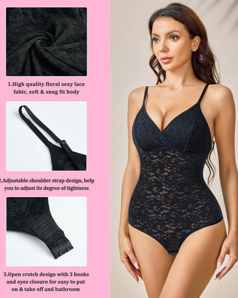 Sexy Lace Shapewear Bodysuit Tummy Control Thong Body Shaper