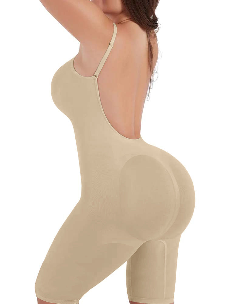 Seamless Backless Mid Length Tummy Control Shapewear Bodysuit - By Qivii