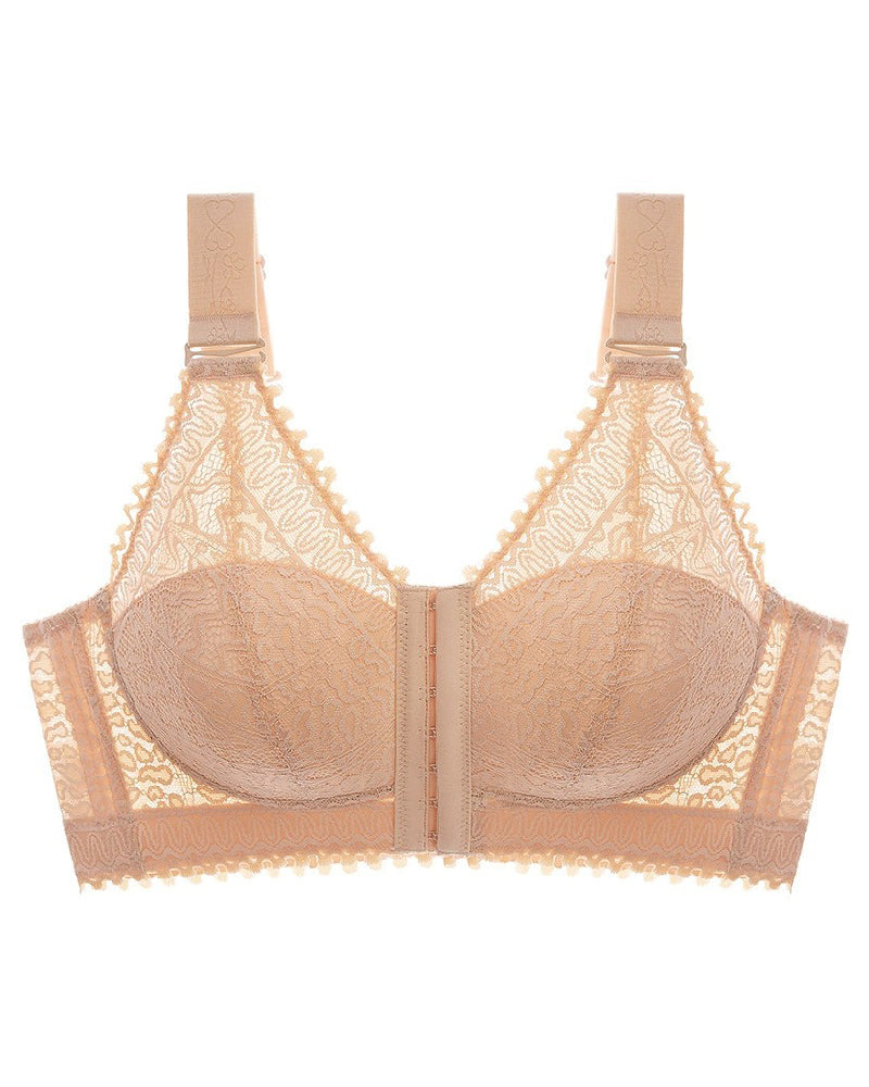 Anti-sagging Thin Minimizer Bras Full Cup Front Buckle Adjustable Wireless Lace Bra