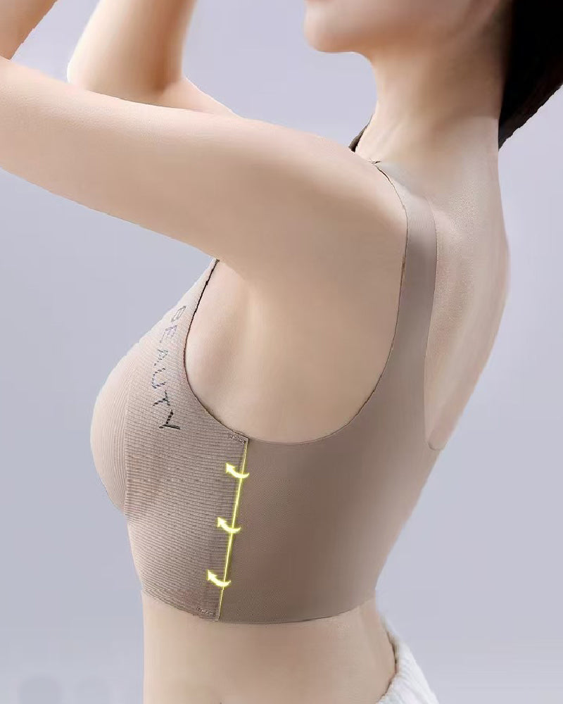 Thin Seamless Wireless Push-Up Fixed Cup Lettering Straps Bra